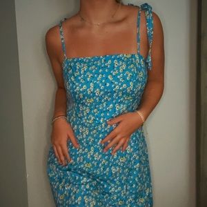 Zaful Blue Floral Tie Up Sundress